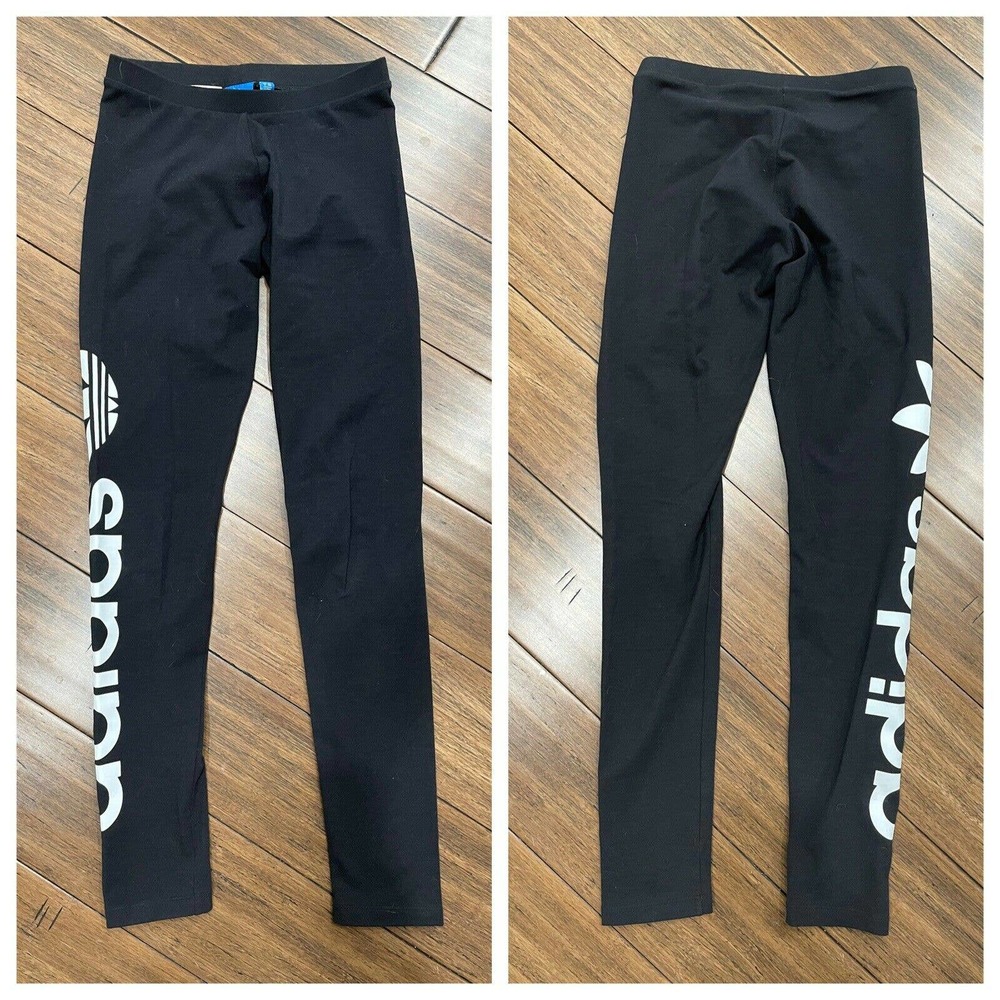Adidas Trefoil Linear Logo Black Leggings - Picture 2 of 7